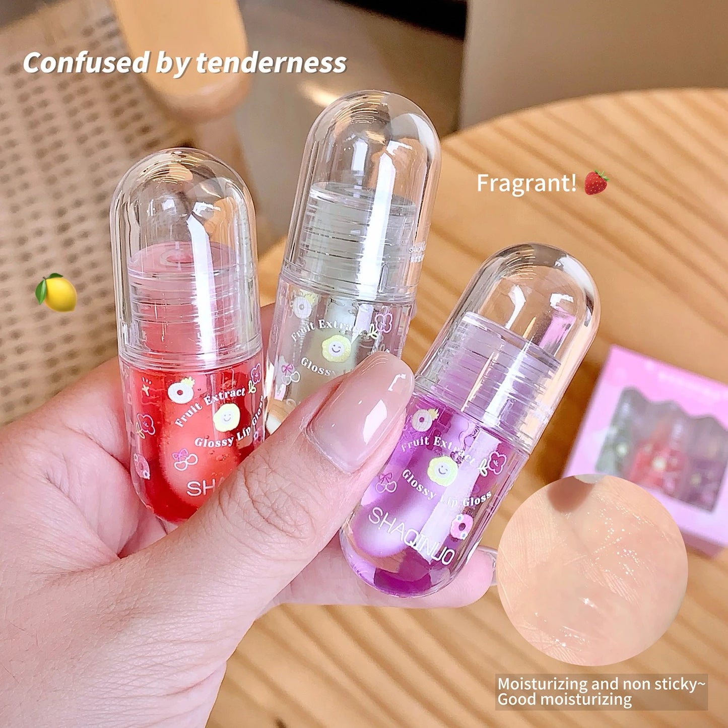 SHAQINUO Moisturizing Lip Glow Oil Long Lasting Nourishing Fruit Flavored
Hydrating Tint Non-Sticky Cute Lip Gloss Oil