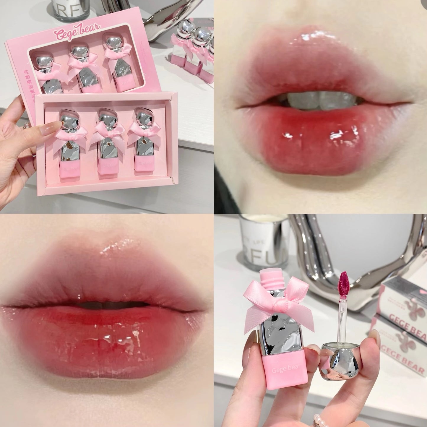Gege Bear 3pcs Cute Jelly Lip tint Set Moisturizing
