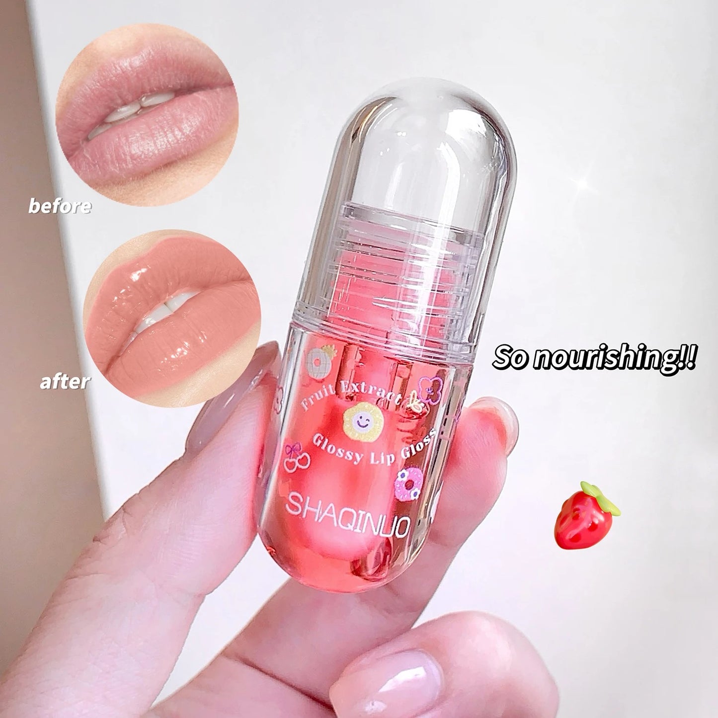 SHAQINUO Moisturizing Lip Glow Oil Long Lasting Nourishing Fruit Flavored
Hydrating Tint Non-Sticky Cute Lip Gloss Oil